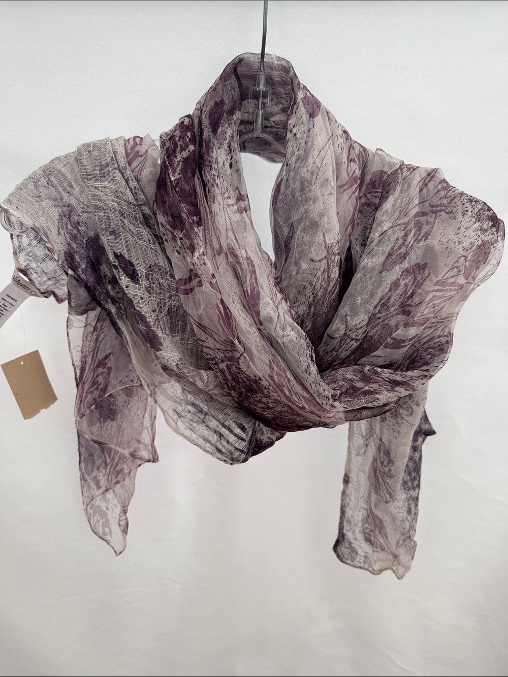 Coldwater Creek Lavender and Cream Floral Sheer Scarf